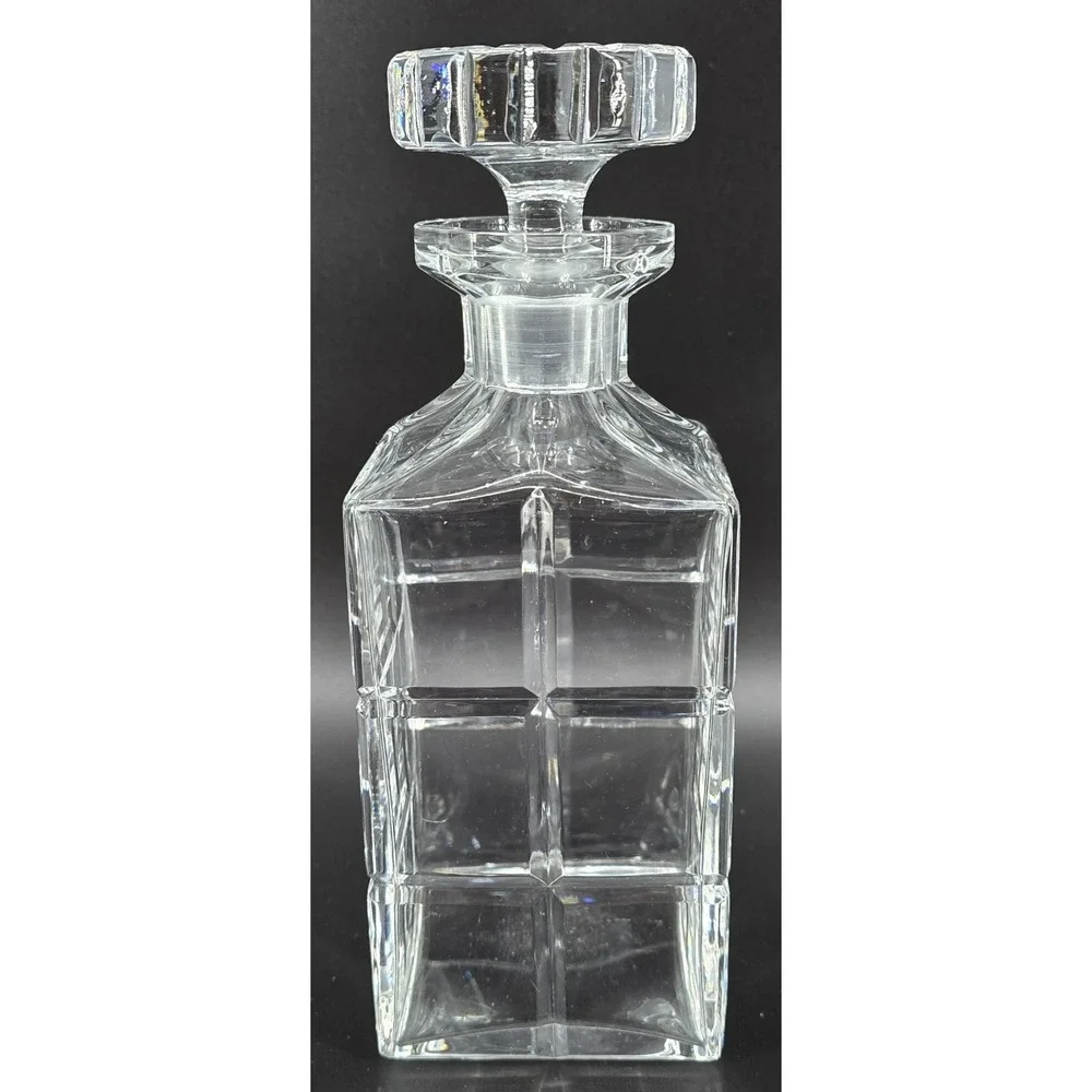 Vintage German Heavy Crystal Whiskey Decanter Square Grids w/‎ Stopper 3.5x9.5